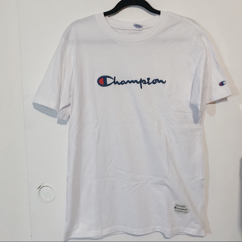 White brand new Champion tee